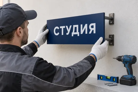 Монтаж рекламной вывески